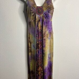 ONE WORLD Purple and Brown Embellished Ruched Sundress